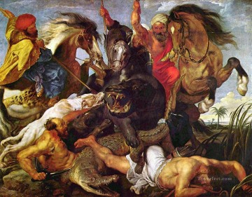 Hipopótamo y caza de cocodrilos Barroco Peter Paul Rubens Pinturas al óleo
